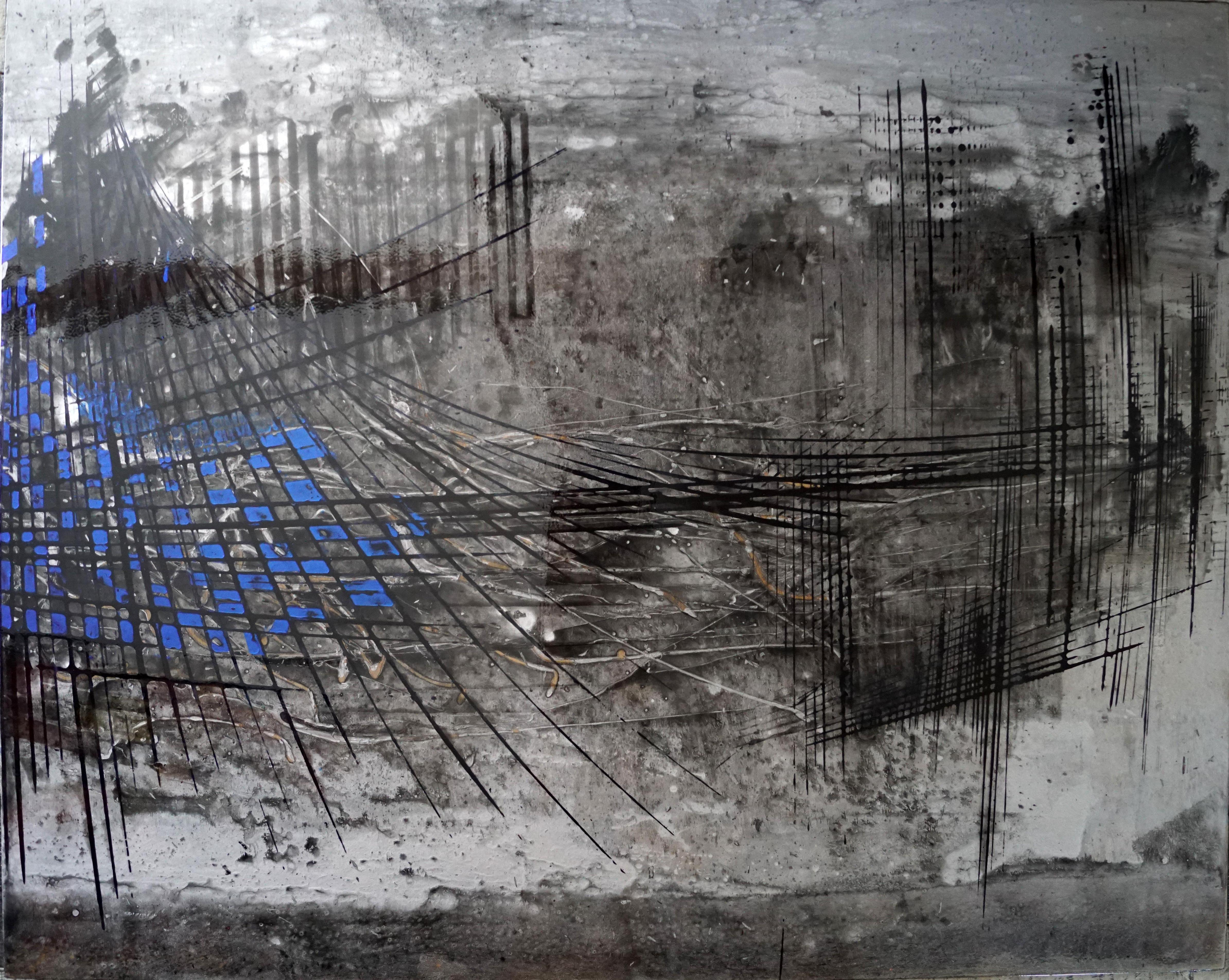 Olivier Ebel Abstract Painting – „Coucou 2“ Abstrakte Lackierung von Pigmenten auf Holzplatte 125x100cm  2021