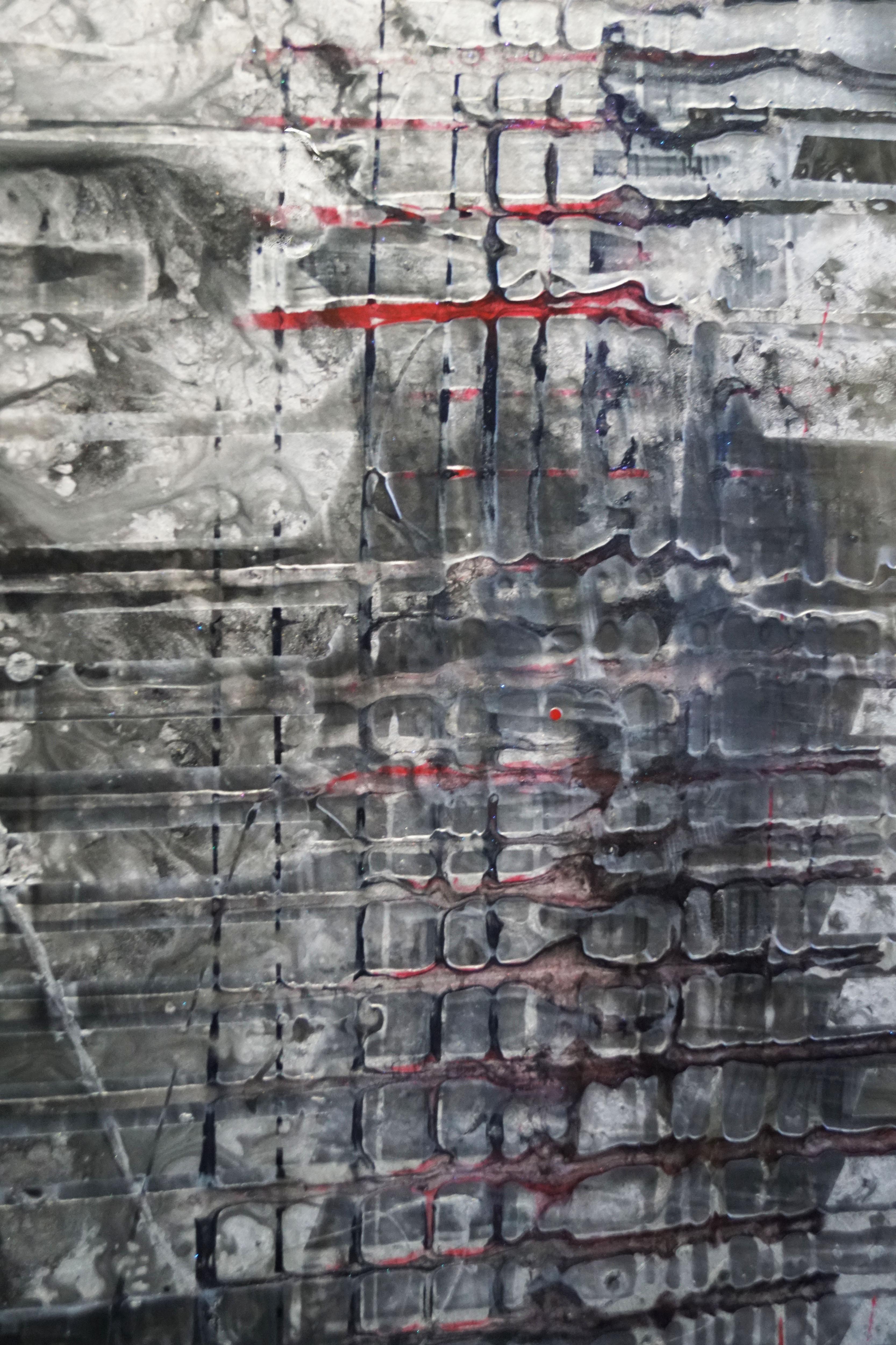 La peinture abstraite  Fragmentation   Vernis au pigment sur bois 145 x 145 cm en vente 2
