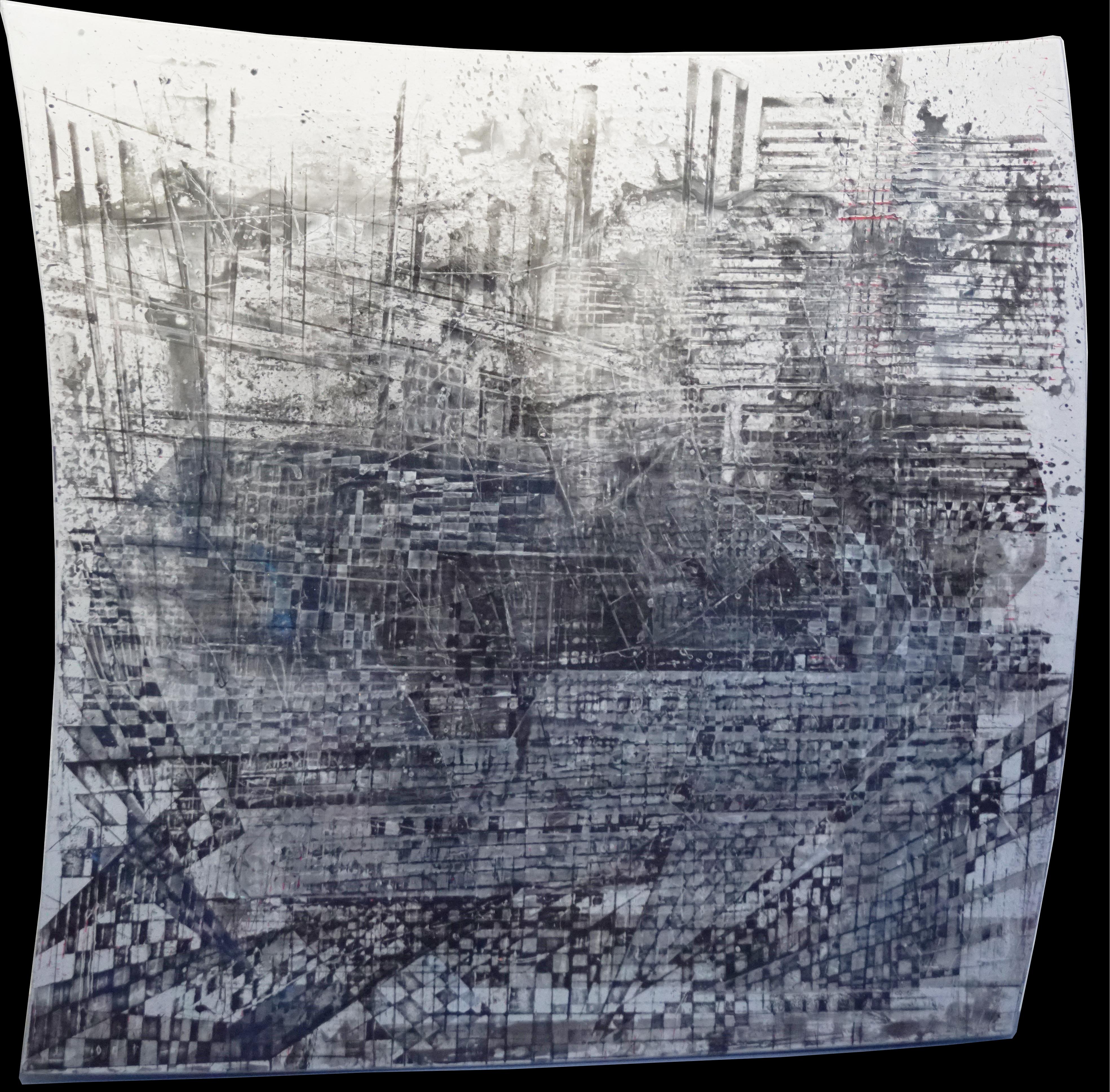 Abstract Painting Olivier Ebel - La peinture abstraite  Fragmentation   Vernis au pigment sur bois 145 x 145 cm
