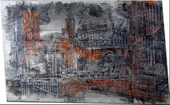 "From one bridge to another" abstract varnishes pigment on wood 160x90cm