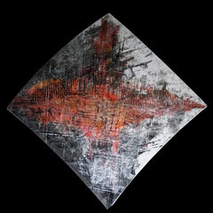 abstract "Vast Resemblance" varnish pigment on wood panel 120x125cm black red