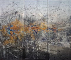 "Vessel fish" abstract painting varnishes pigment on 250x270 (90-90-90)cm