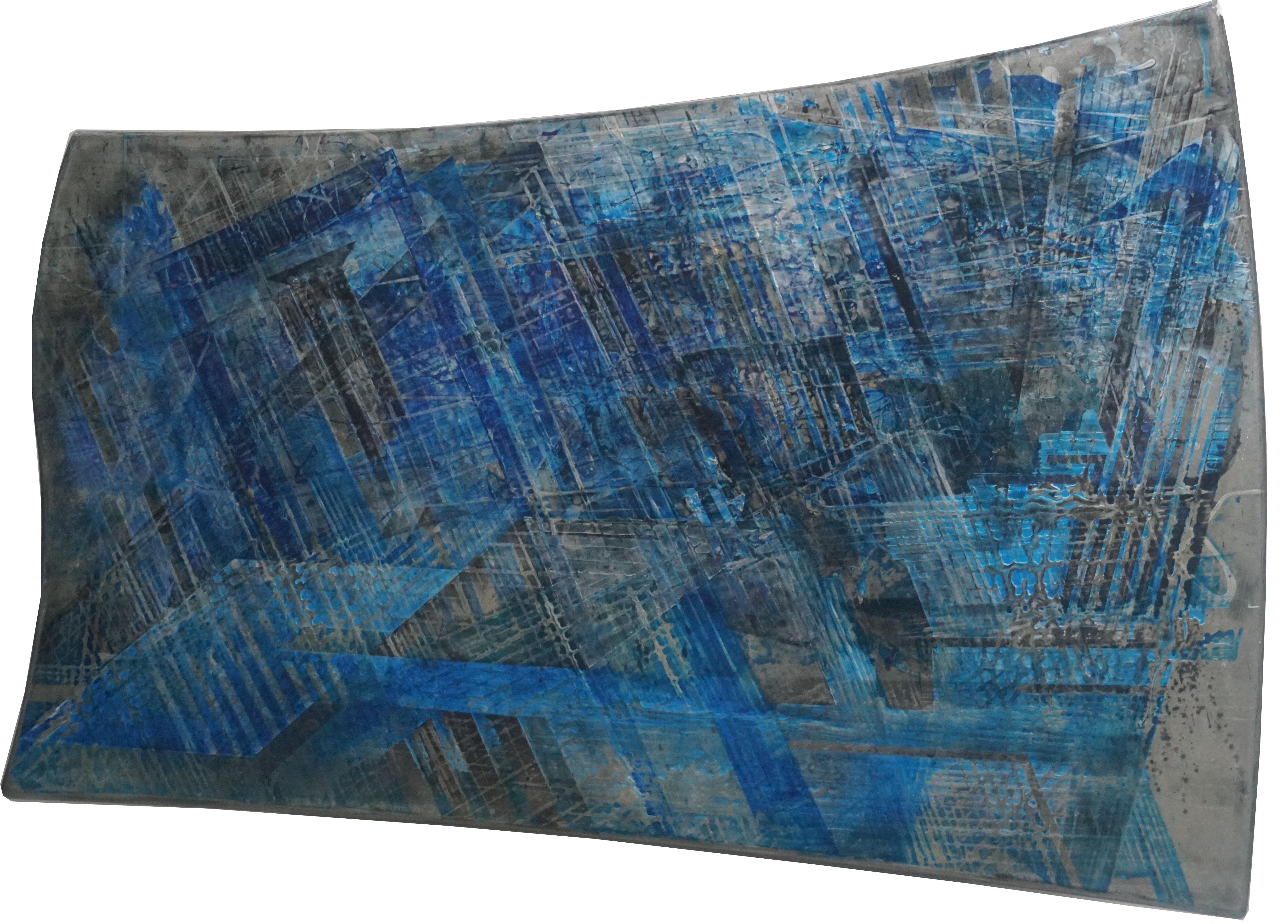 "Arcades" abstract painting  varnishes pigment  on wood, 128X92cm