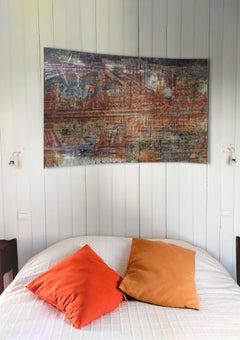 "Architecture 3" abstract painting varnish pigment on wood panel