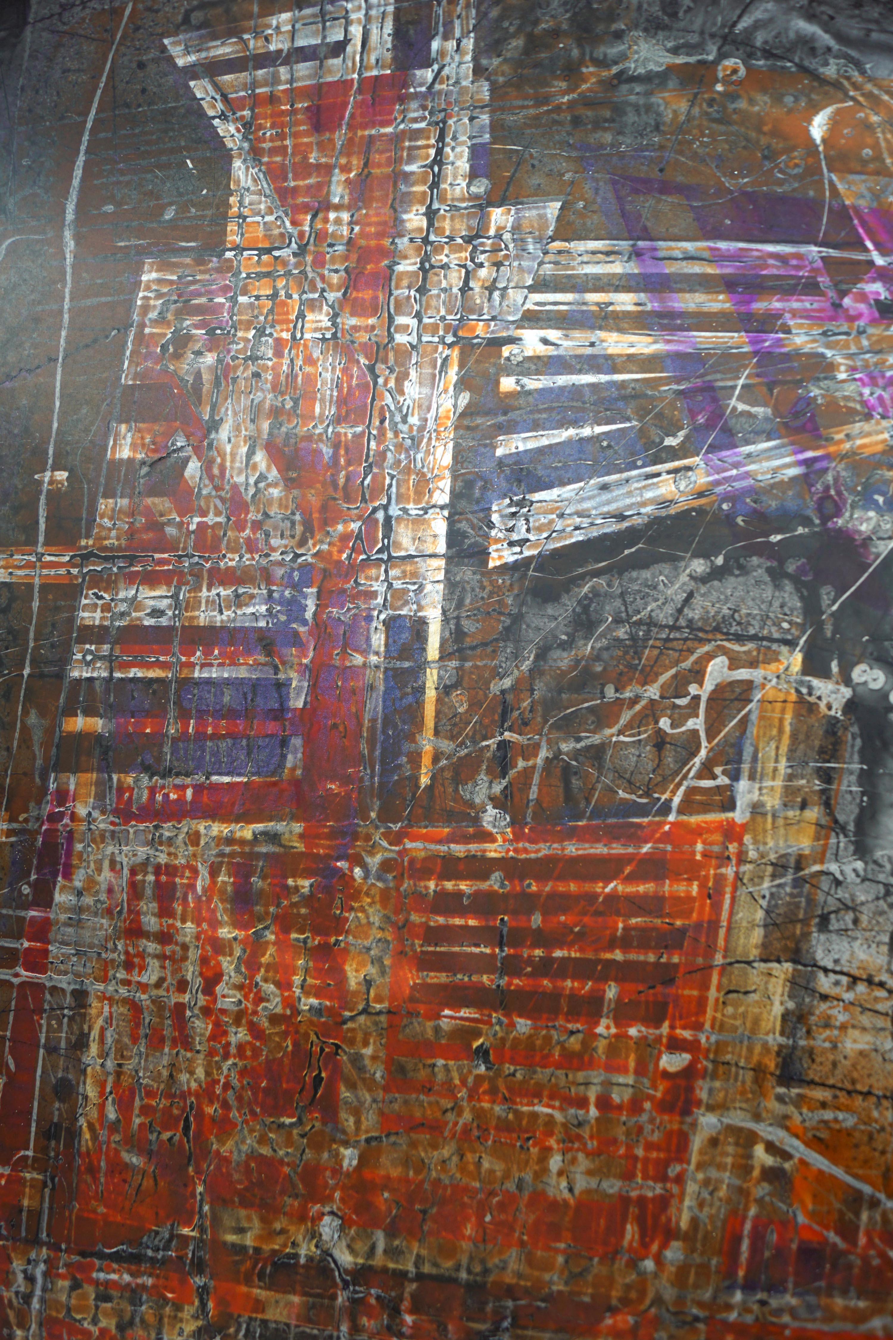 Abstraktes Gemälde „Architecture 3“ mit Lackpigment auf Holzplatte  im Angebot 1