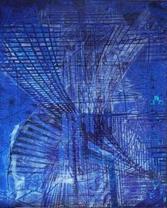 "Blue iels" astratto, pigmenti di vernice spray su  Wood 124x100cm