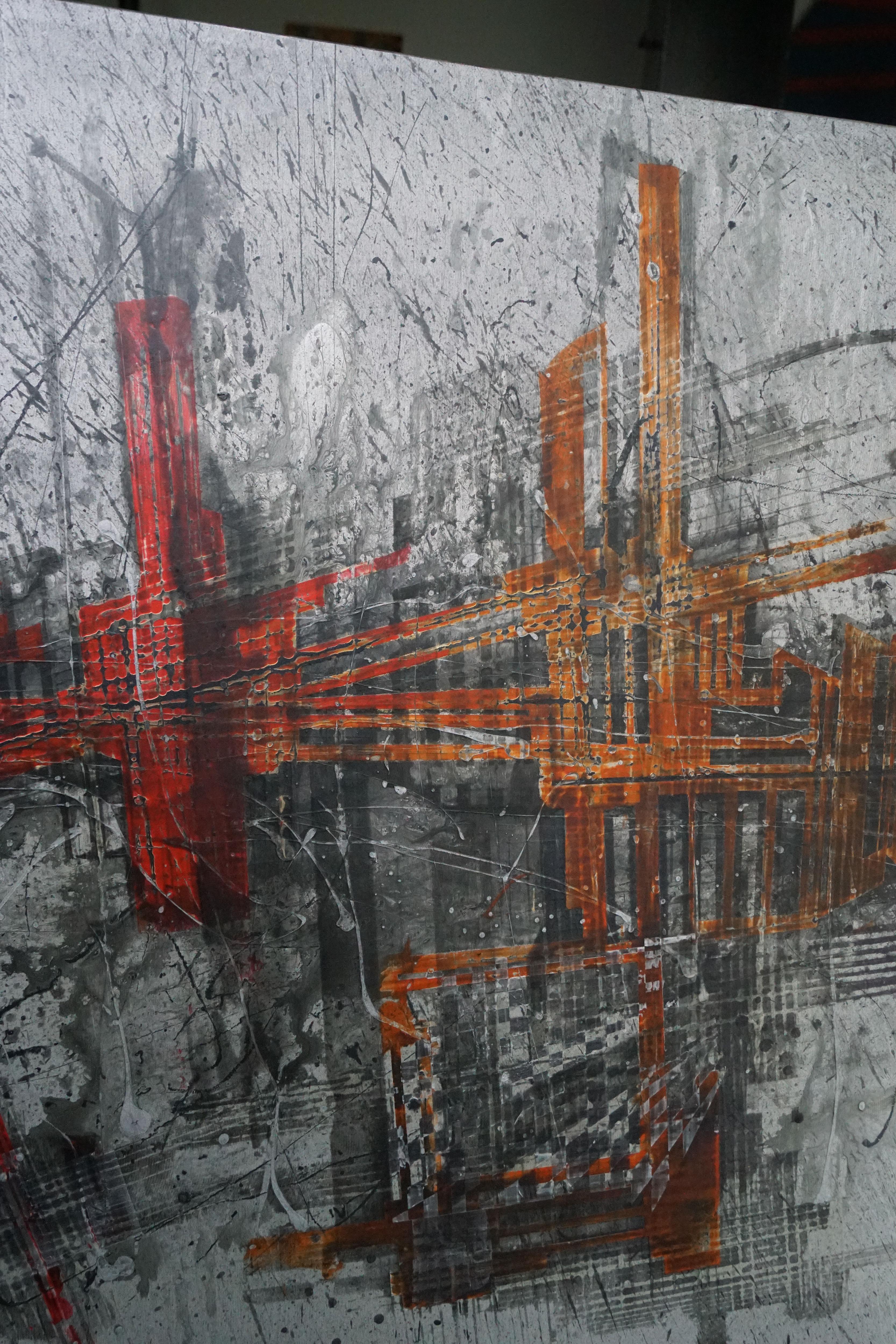 peinture abstraite  Couleur M.I.R.   Vernis au pigment sur bois 70 x 140 cm - Abstrait Painting par Olivier Ebel