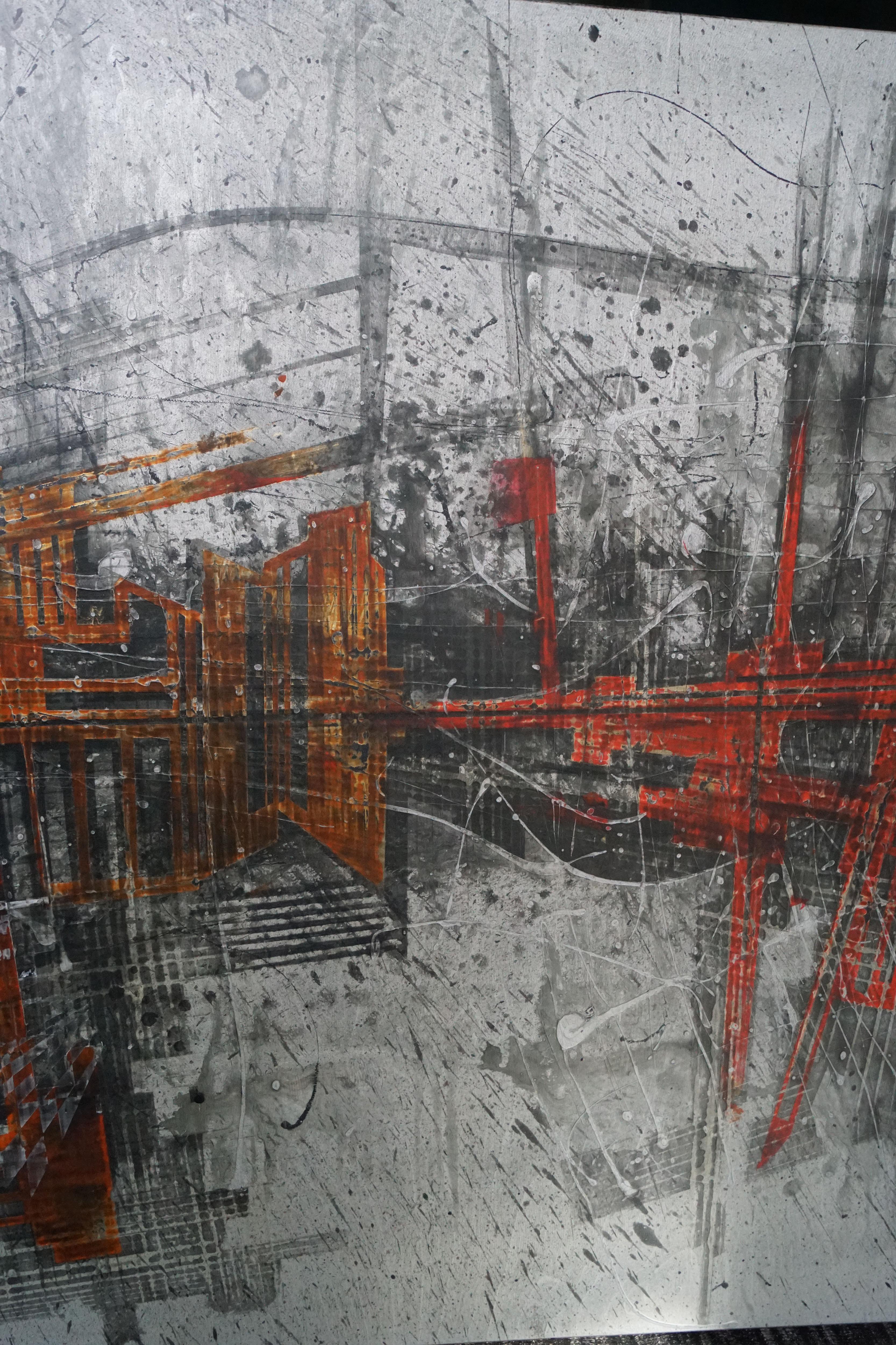 peinture abstraite  Couleur M.I.R.   Vernis au pigment sur bois 70 x 140 cm - Noir Abstract Painting par Olivier Ebel