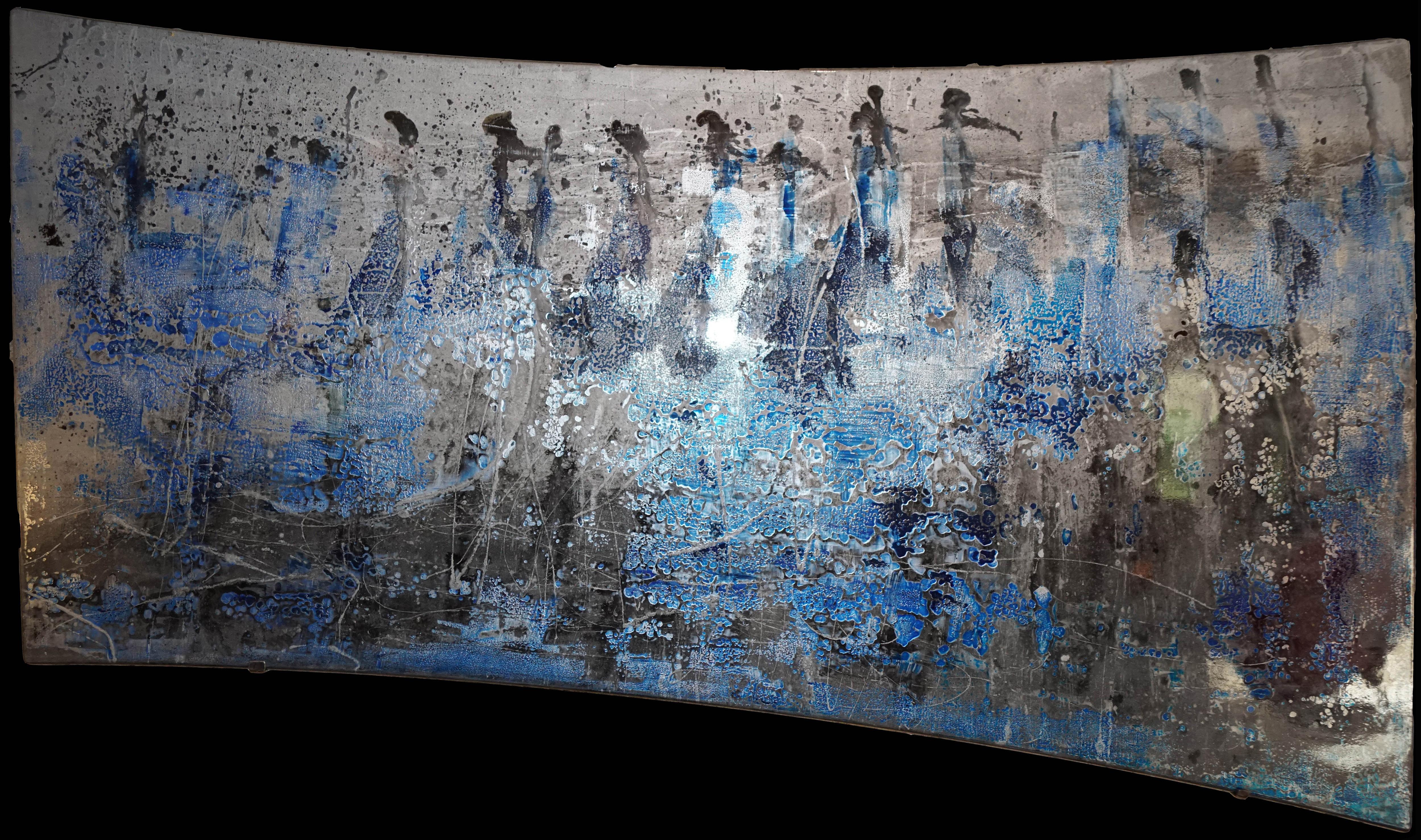Olivier Ebel Abstract Painting - "Evolution." abstract painting  varnishes pigment on wood 120x210 cm
