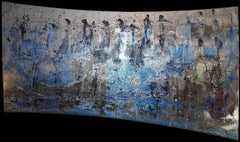 "Evolution." abstract painting  varnishes pigment on wood 120x210 cm