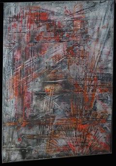 "Ghost town" abstract painting  varnishes pigment on wood 108x77 cm