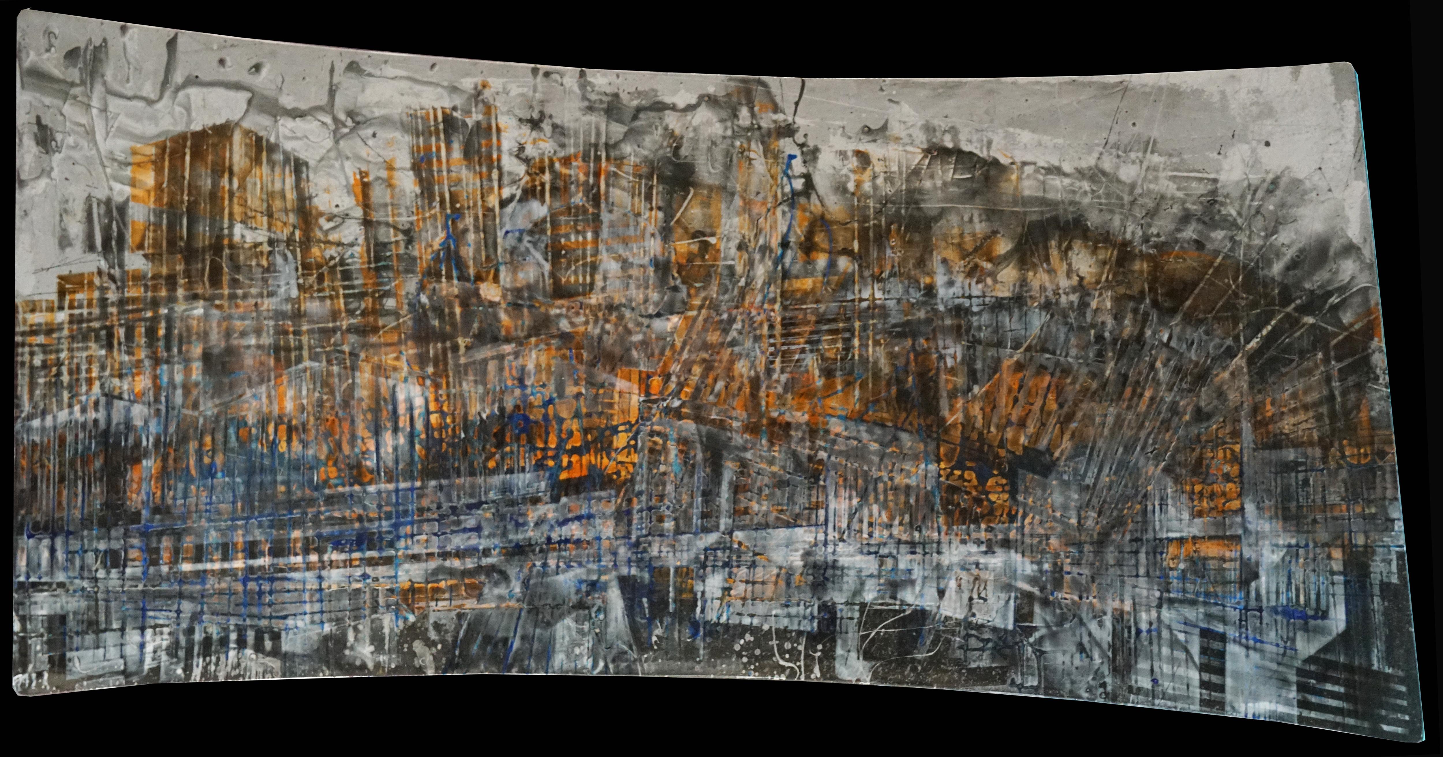 Abstract Painting di Olivier Ebel - "Not Fa Si La", astratto, vernice spray su pigmenti  Wood 142x72cm