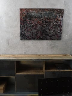 "Ricomposizione" pittura astratta, vernice e pigmento su pannello di legno 77x115cm