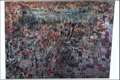 Peinture abstraite « Recomposition » au pigment de vernis sur panneau de bois 77x115 cm
