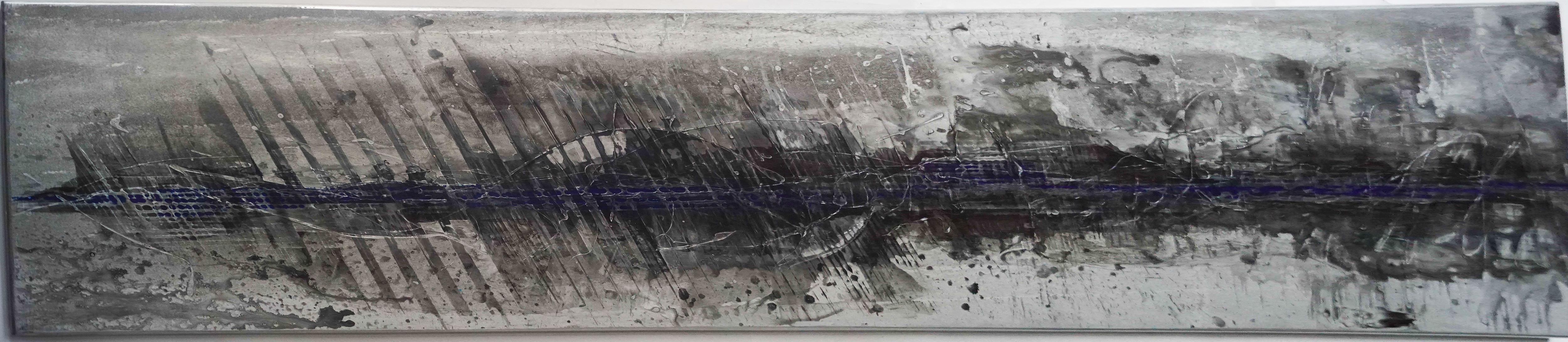 "Returning to the past" abstract painting  varnishes pigment  on wood, 160X35cm