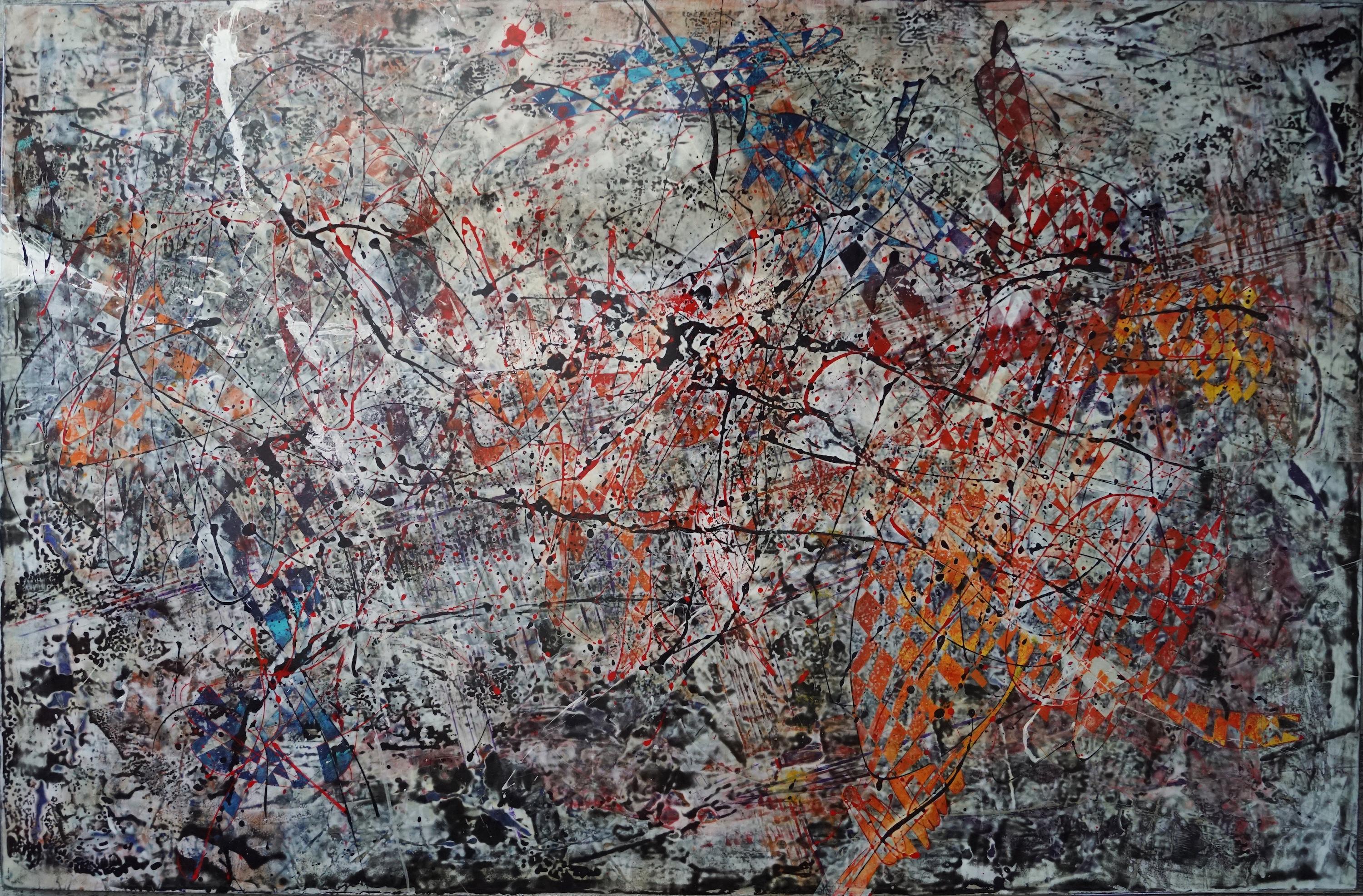"Sobel" astratto, pigmenti di vernice spray su  Wood 150x100cm