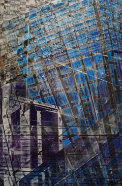 « The life in blue bis » abstraite, peinture de vernis en spray sur Wood 250x80cm