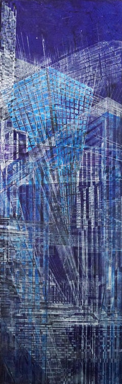 "La vita in blu bis", astratto, vernice spray, pigmenti su  Wood 250x80cm