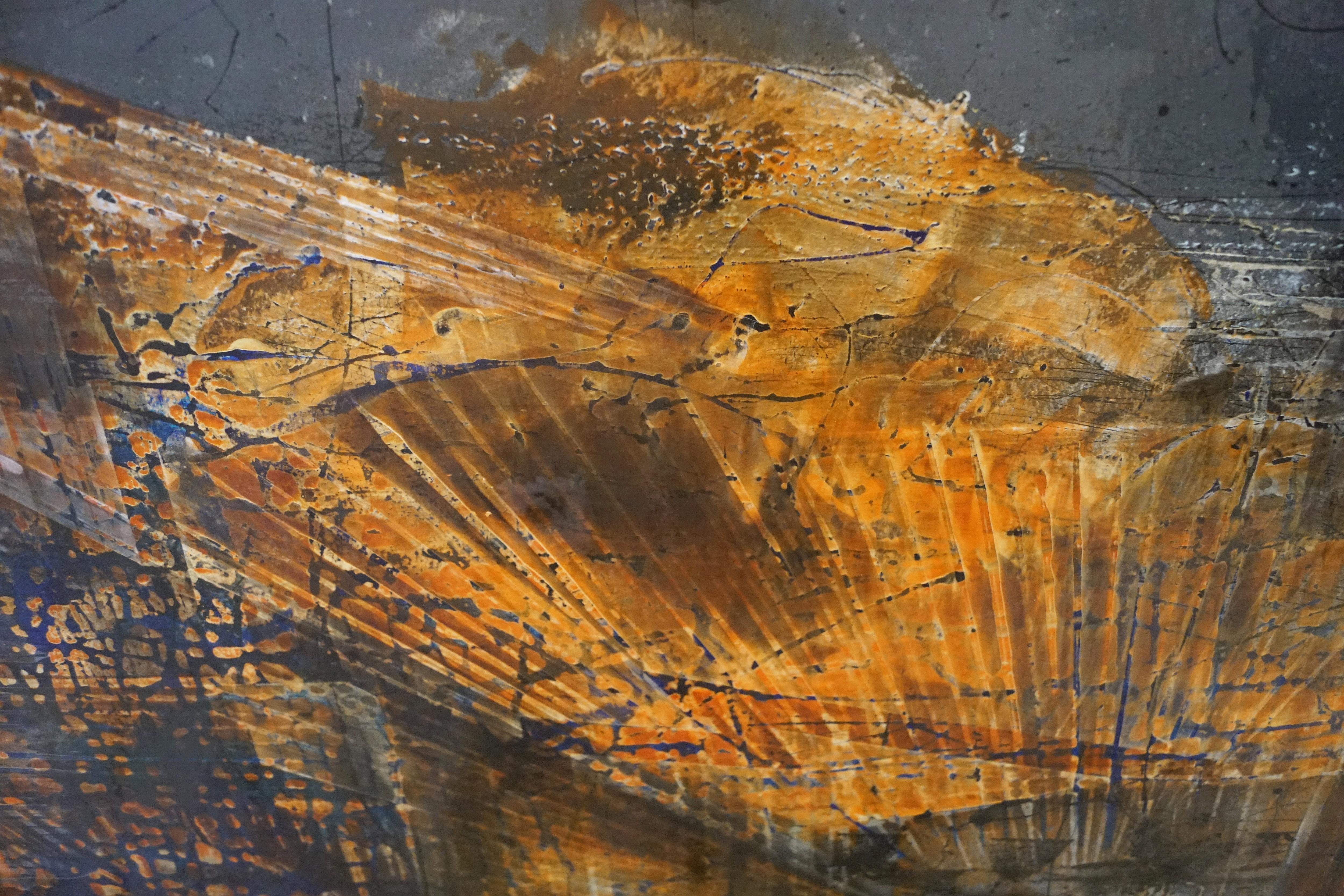 Peinture abstraite « Un air d'Italie II »  Vernis au pigment sur bois 128x( 92-78) cm - Abstrait Painting par Olivier Ebel