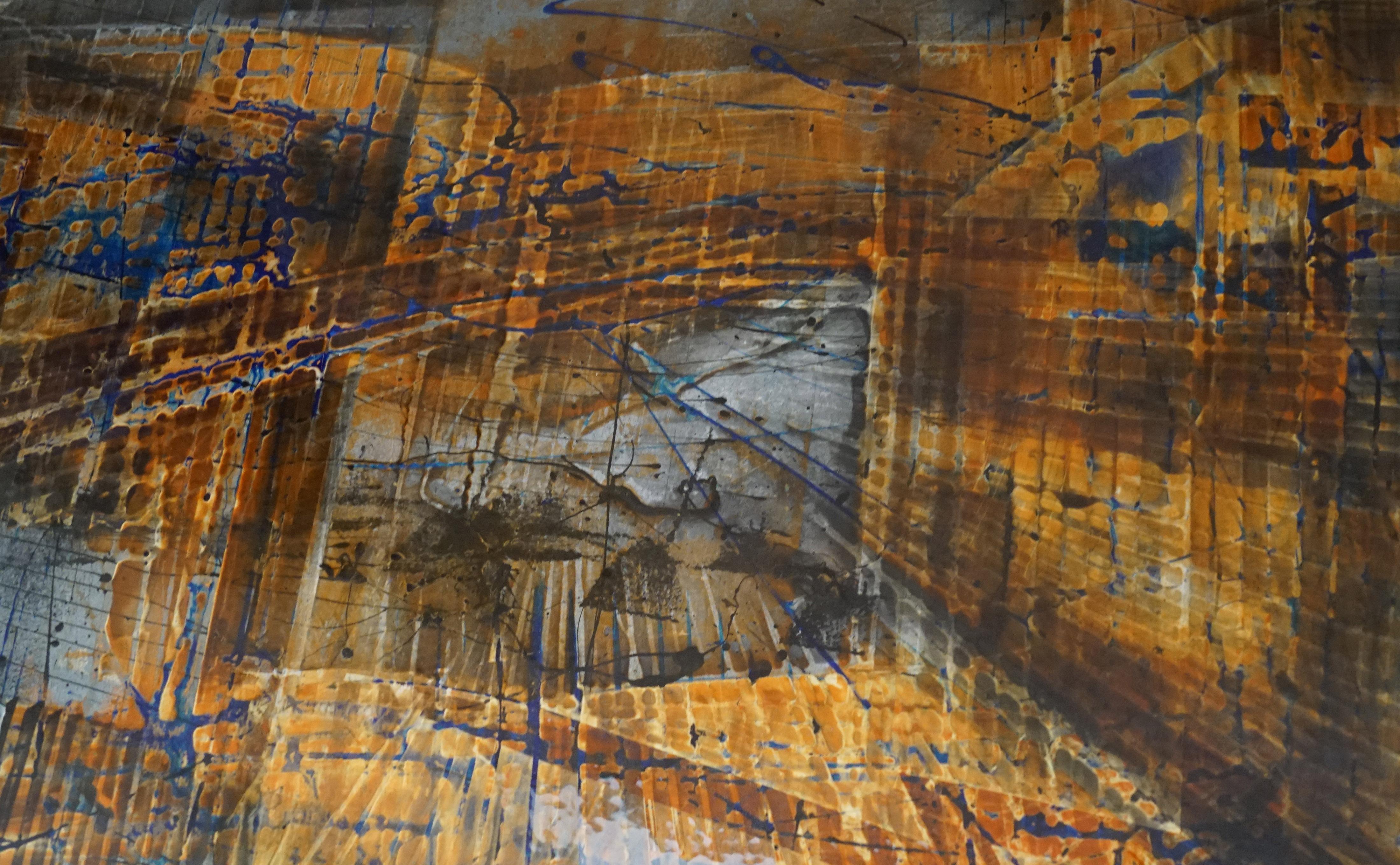 Peinture abstraite « Un air d'Italie II »  Vernis au pigment sur bois 128x( 92-78) cm en vente 2
