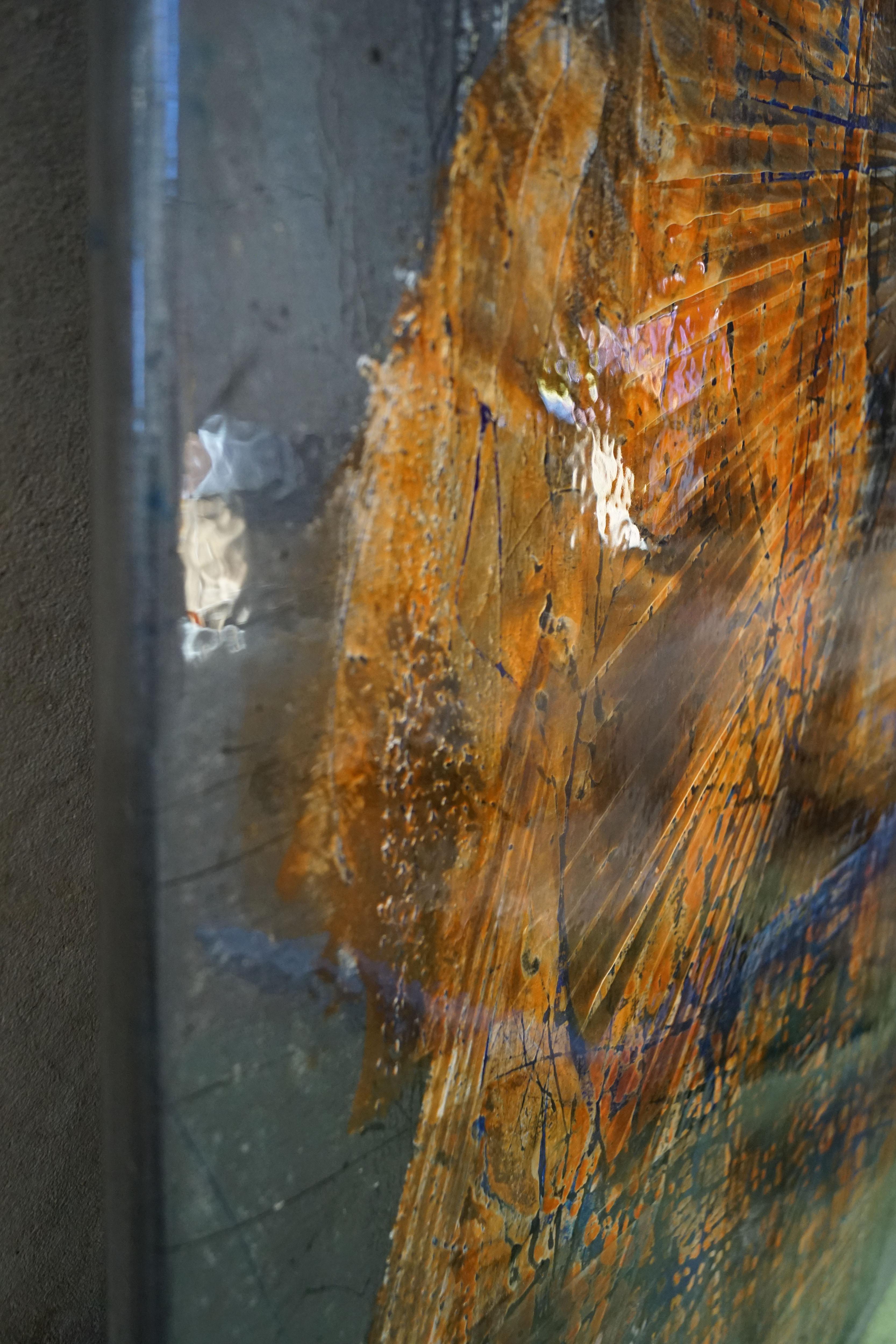 Peinture abstraite « Un air d'Italie II »  Vernis au pigment sur bois 128x( 92-78) cm en vente 3
