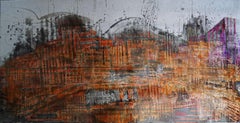 "With name 784." abstract painting  varnishes pigment on wood 166x85 cm
