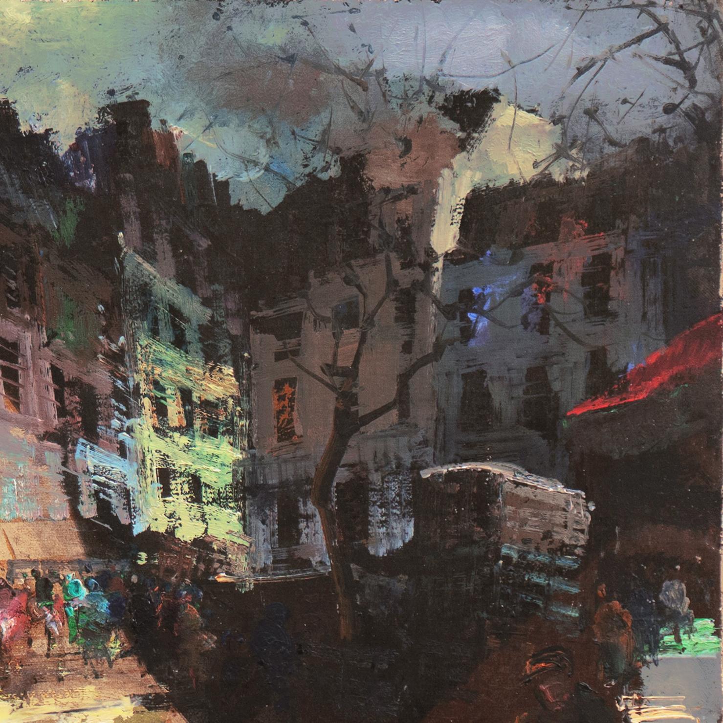 'View of Paris', Post Impressionist Oil, French Artist, École des Beaux-Arts - Black Landscape Painting by Olivier Foss