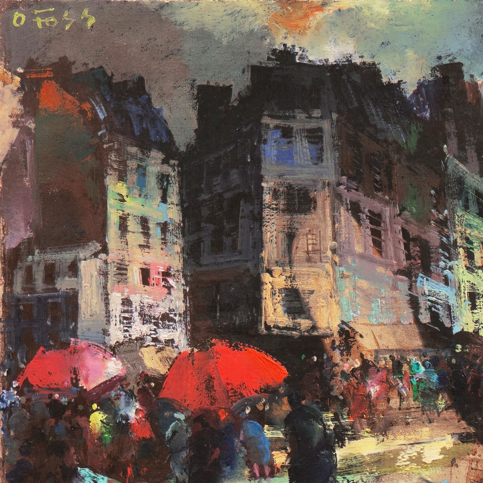 'View of Paris', Post Impressionist Oil, French Artist, École des Beaux-Arts  - Black Landscape Painting by Olivier Foss