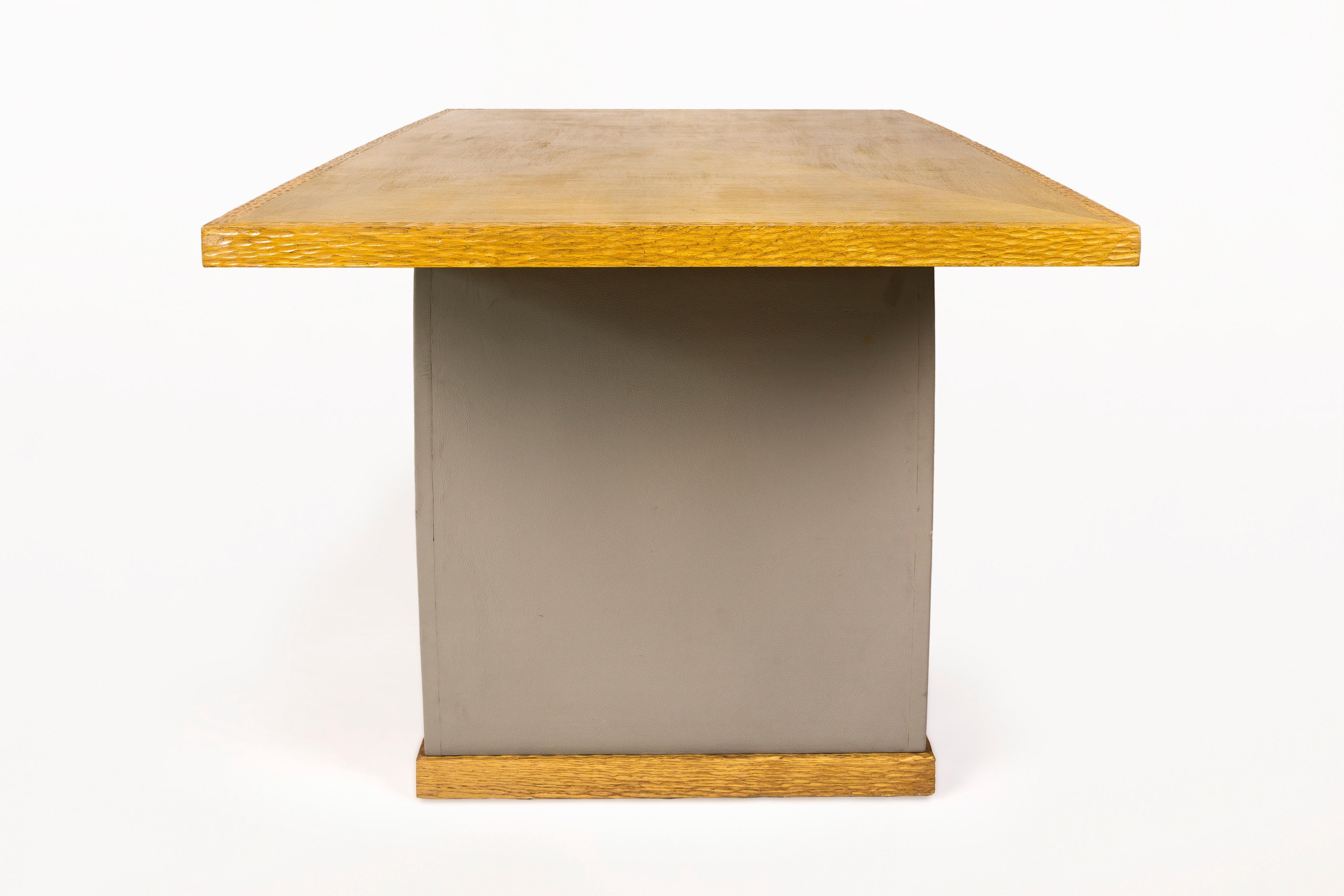 Mid-Century Modern Olivier Gagnère, Neotù Table, Oak and Gray Leather, circa 1995, France