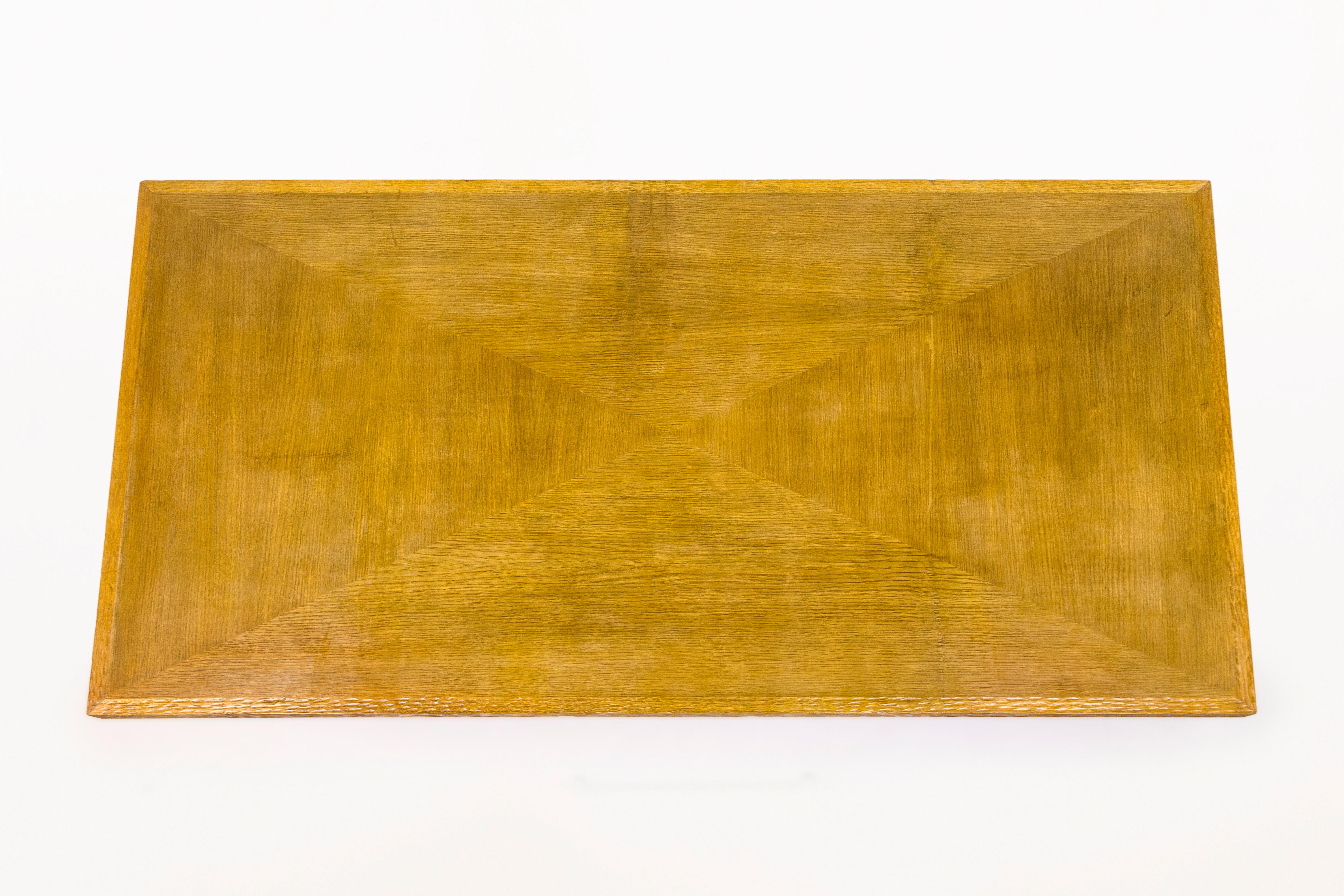 French Olivier Gagnère, Neotù Table, Oak and Gray Leather, circa 1995, France
