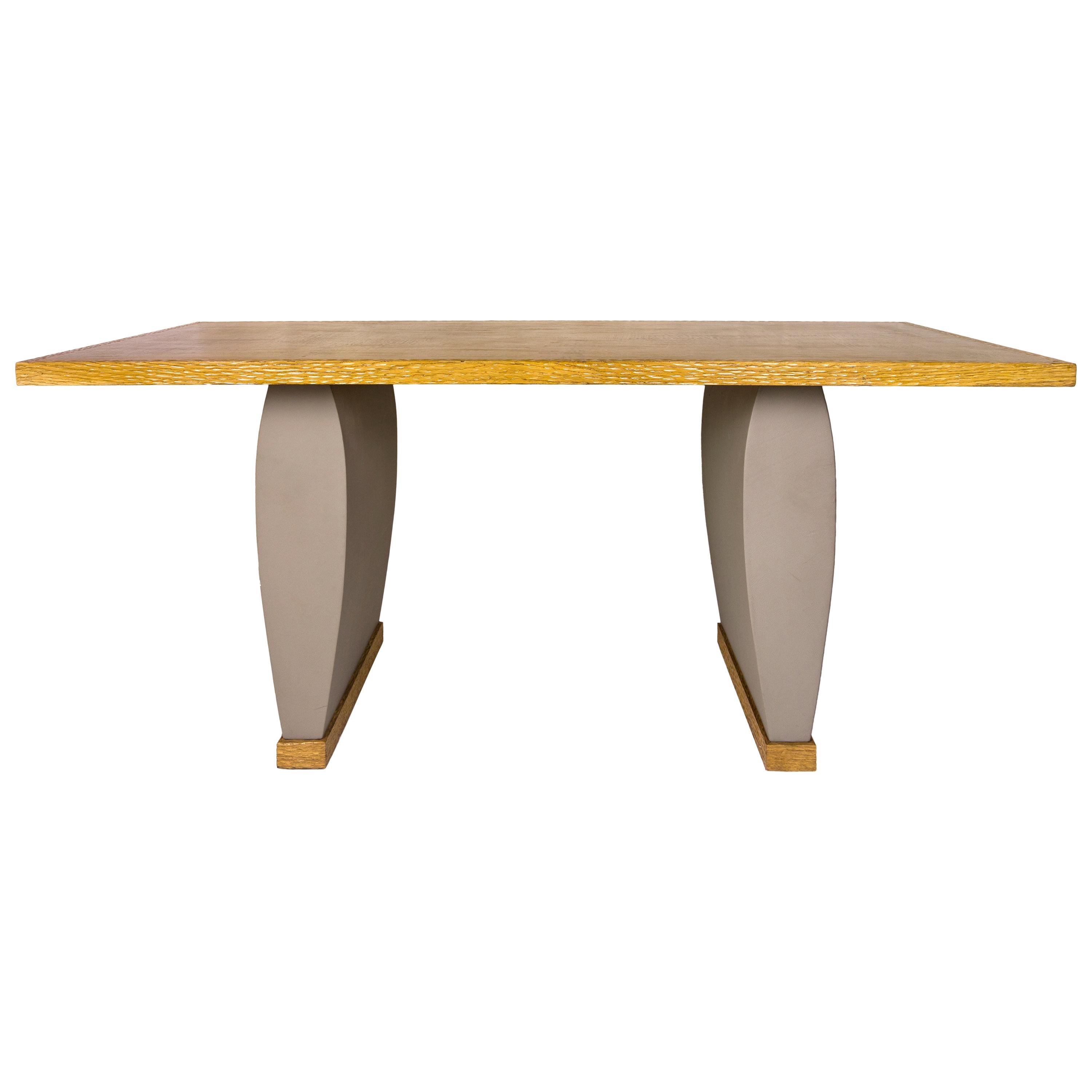 Olivier Gagnère, Neotù Table, Oak and Gray Leather, circa 1995, France