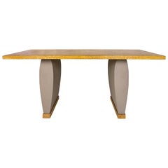 Olivier Gagnère, Neotù Table, Oak and Gray Leather, circa 1995, France