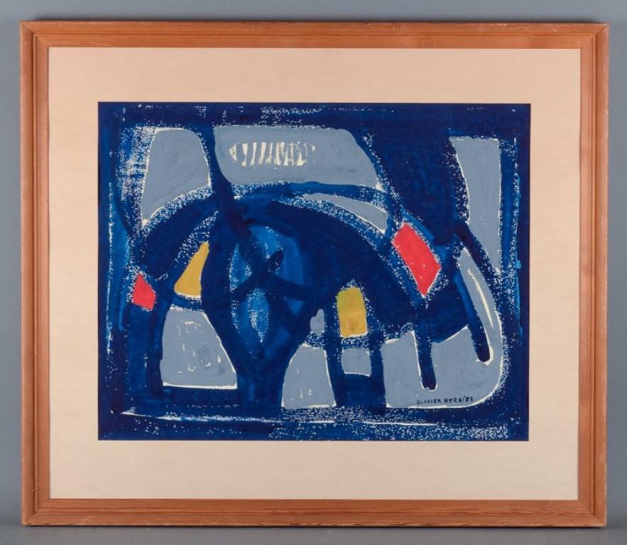 Olivier Artistics (1906-1993), artiste français répertorié.
Huile sur papier monté sur carton.
Composition abstraite.
Dans les années 1960/70.
En parfait état.
Dimensions de l'image : L 59,0 cm x H 46,0 cm.
Dimensions totales : L 79,5 cm x H 68,5 cm.