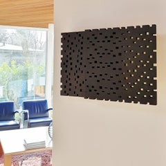 Zeitgenössische moderne graue schwarze Malerei Skulptur Relief Reflexion ritmique II