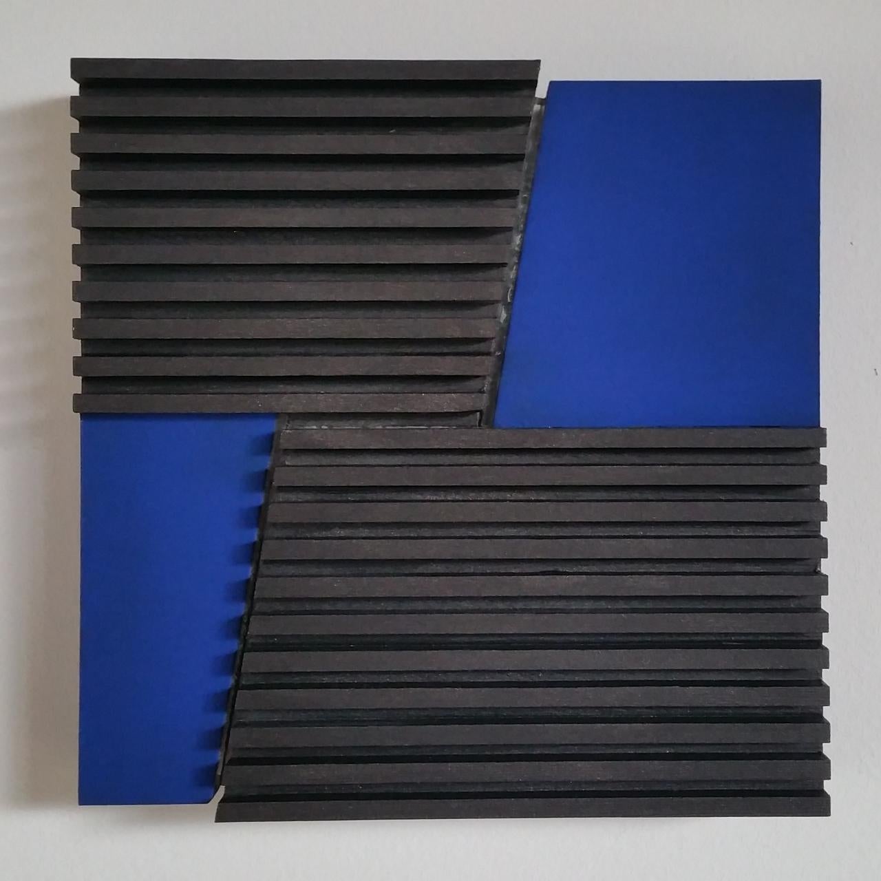 Olivier Julia Abstract Sculpture - Intersection II 13/25 - blue grey contemporary modern sculpture painting relief