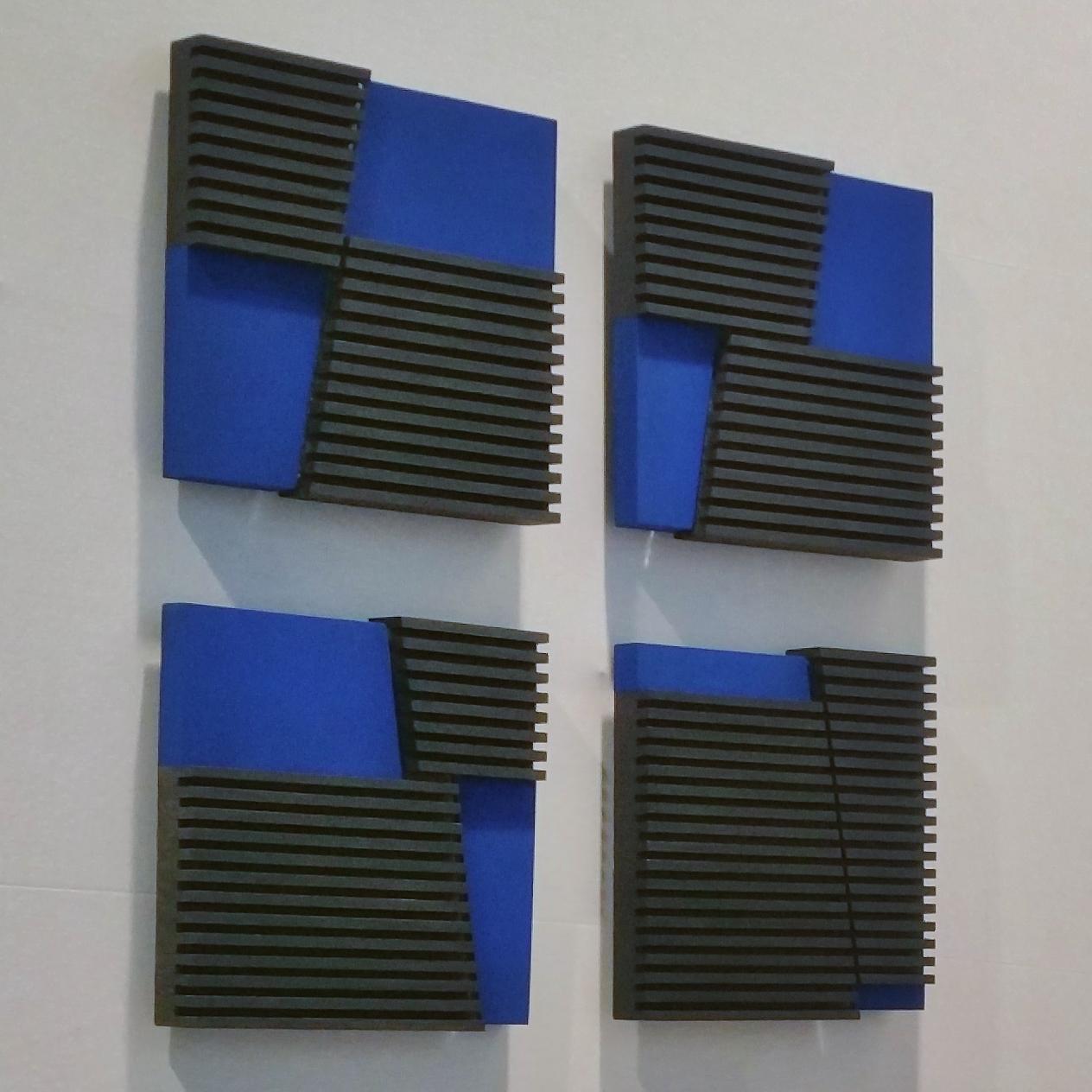 Intersection IV 7/25 - blue grey contemporary modern sculpture painting relief 1