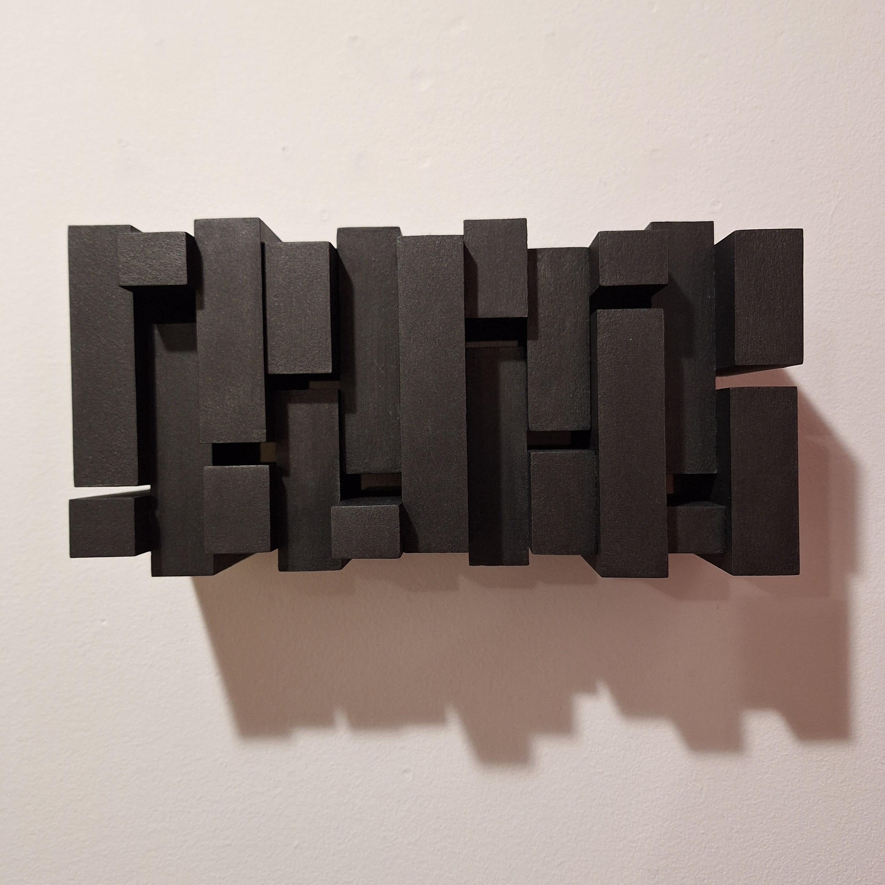 Rythme mural I (one) is a new contemporary minimalist geometric contemporary modern wall sculpture painting relief by French-Dutch artist Olivier Julia. The wall sculpture / relief is made from mdf panel and finished with a mixture of anthracite