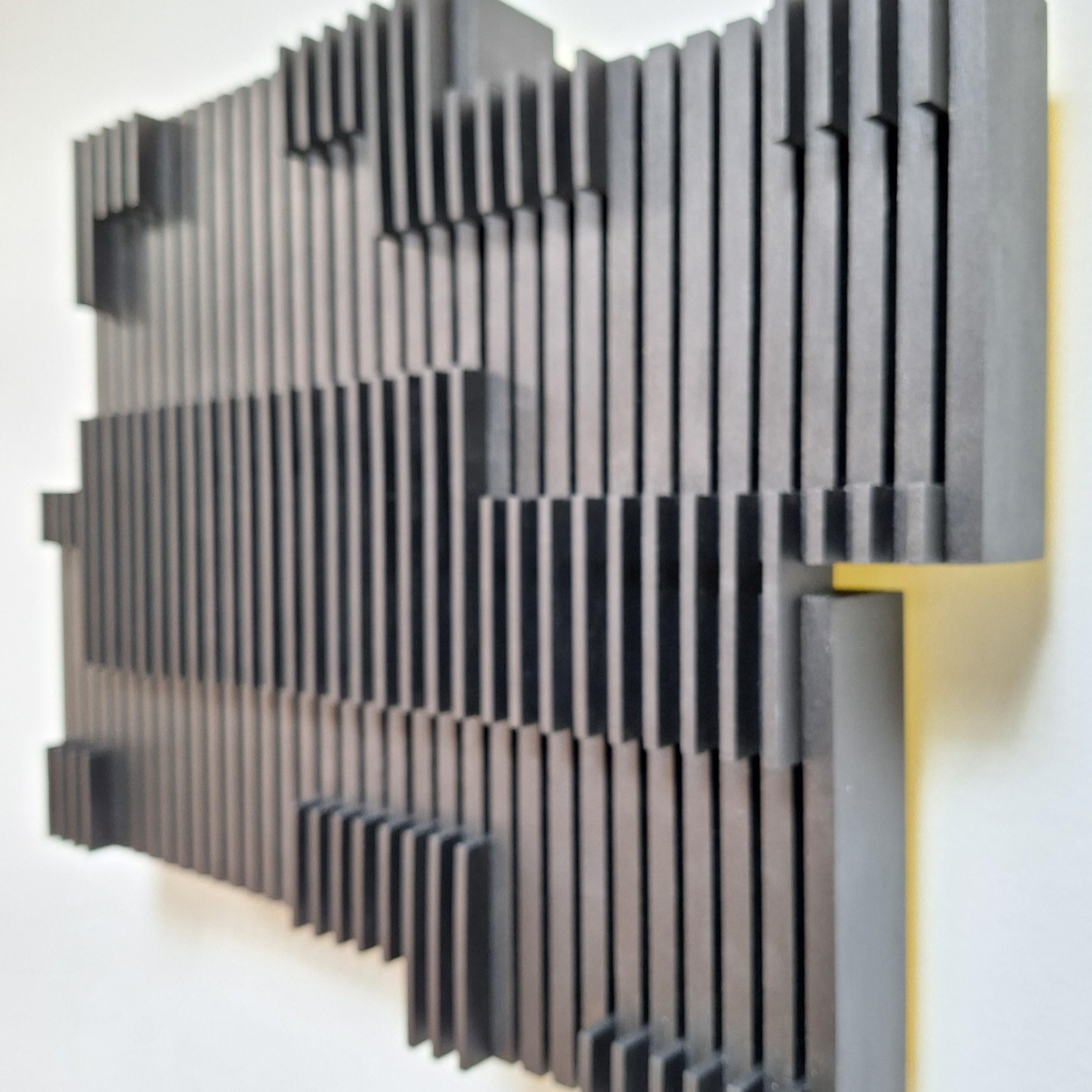 Symphonie verticale III - geometric contemporary modern painting relief - Brown Abstract Sculpture by Olivier Julia