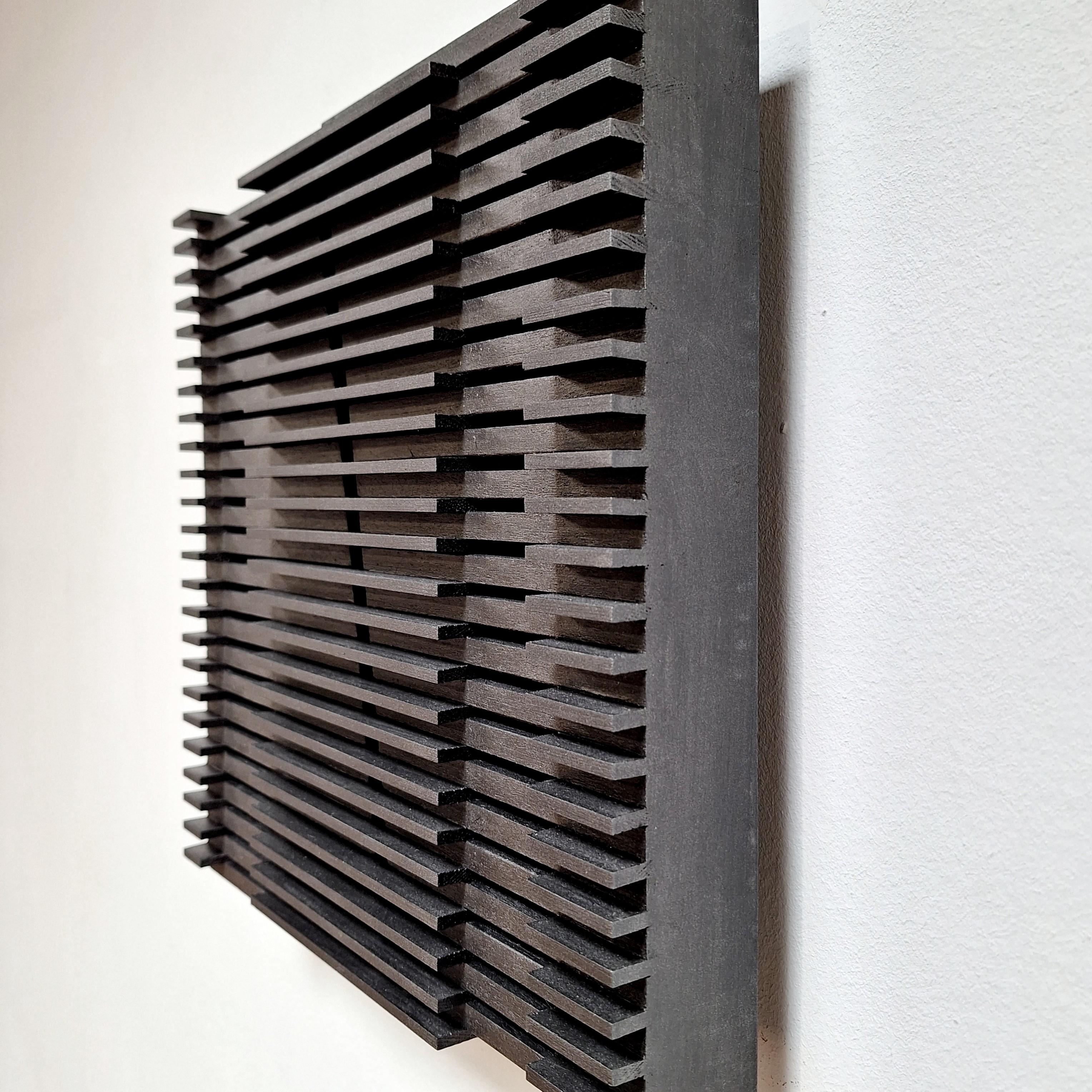 Urbanisme lineaire I architektonisch modern grau schwarz malerei relief (Schwarz), Abstract Sculpture, von Olivier Julia