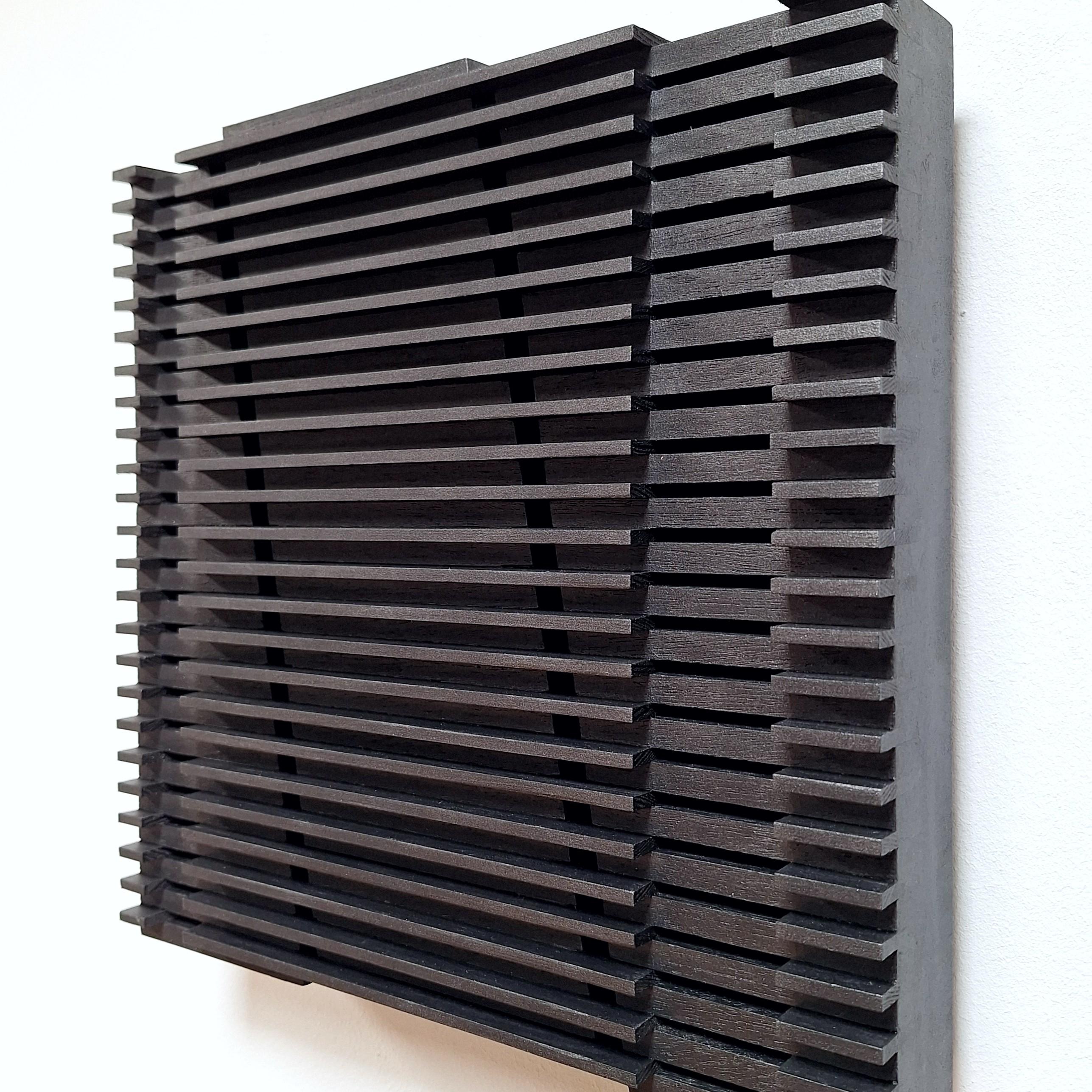 Urbanisme lineaire II modern grau schwarz architektonische Malerei Relief (Schwarz), Abstract Painting, von Olivier Julia