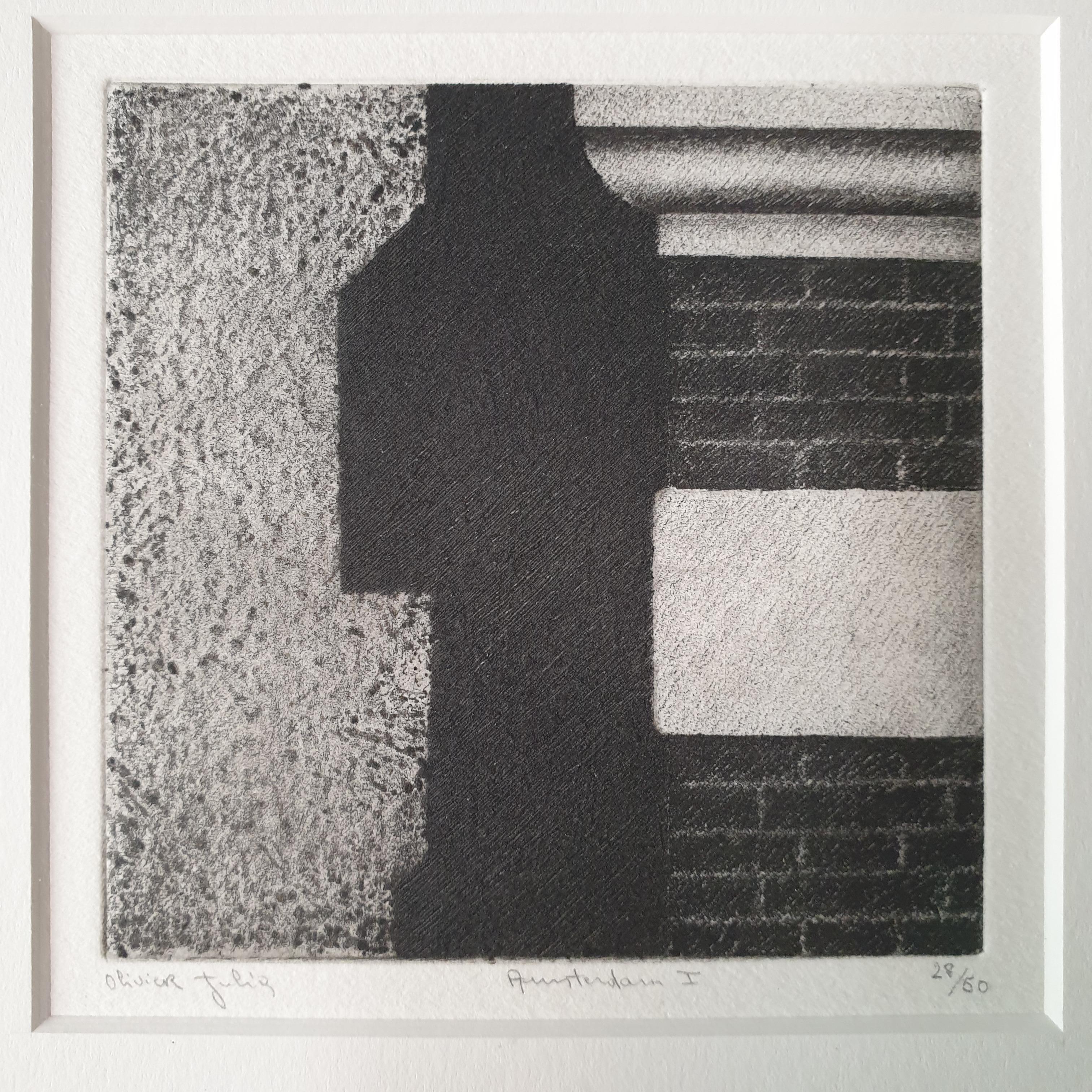 Amsterdam I ed 28/50 black-white canal house facade aquatint etch print - Print by Olivier Julia
