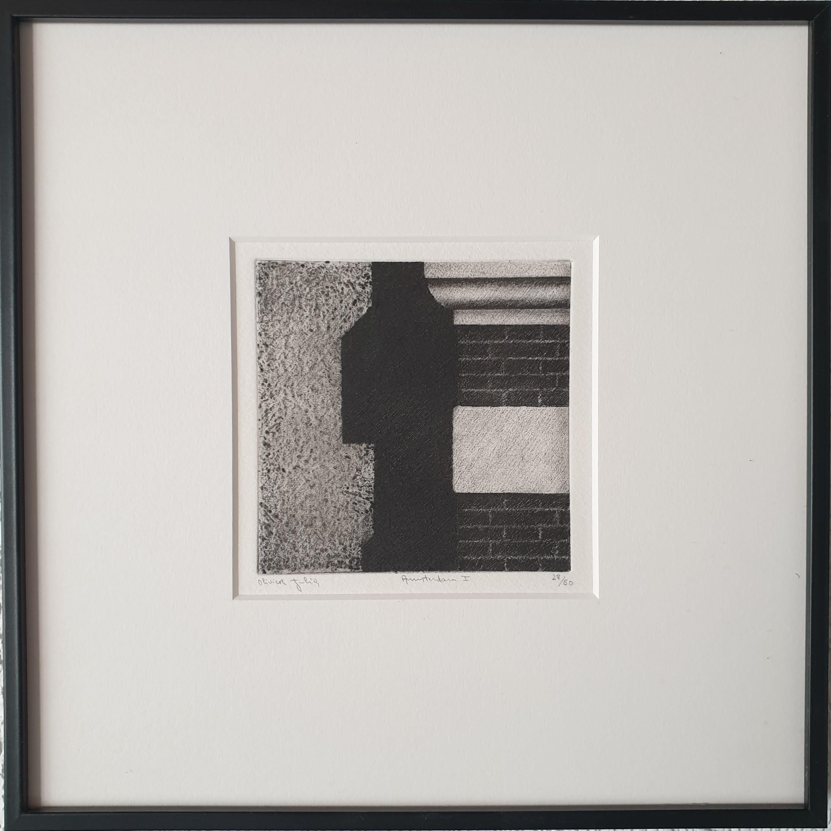 Olivier Julia Abstract Print - Amsterdam I ed 28/50 - museum glass framed black-white aquatint etch print