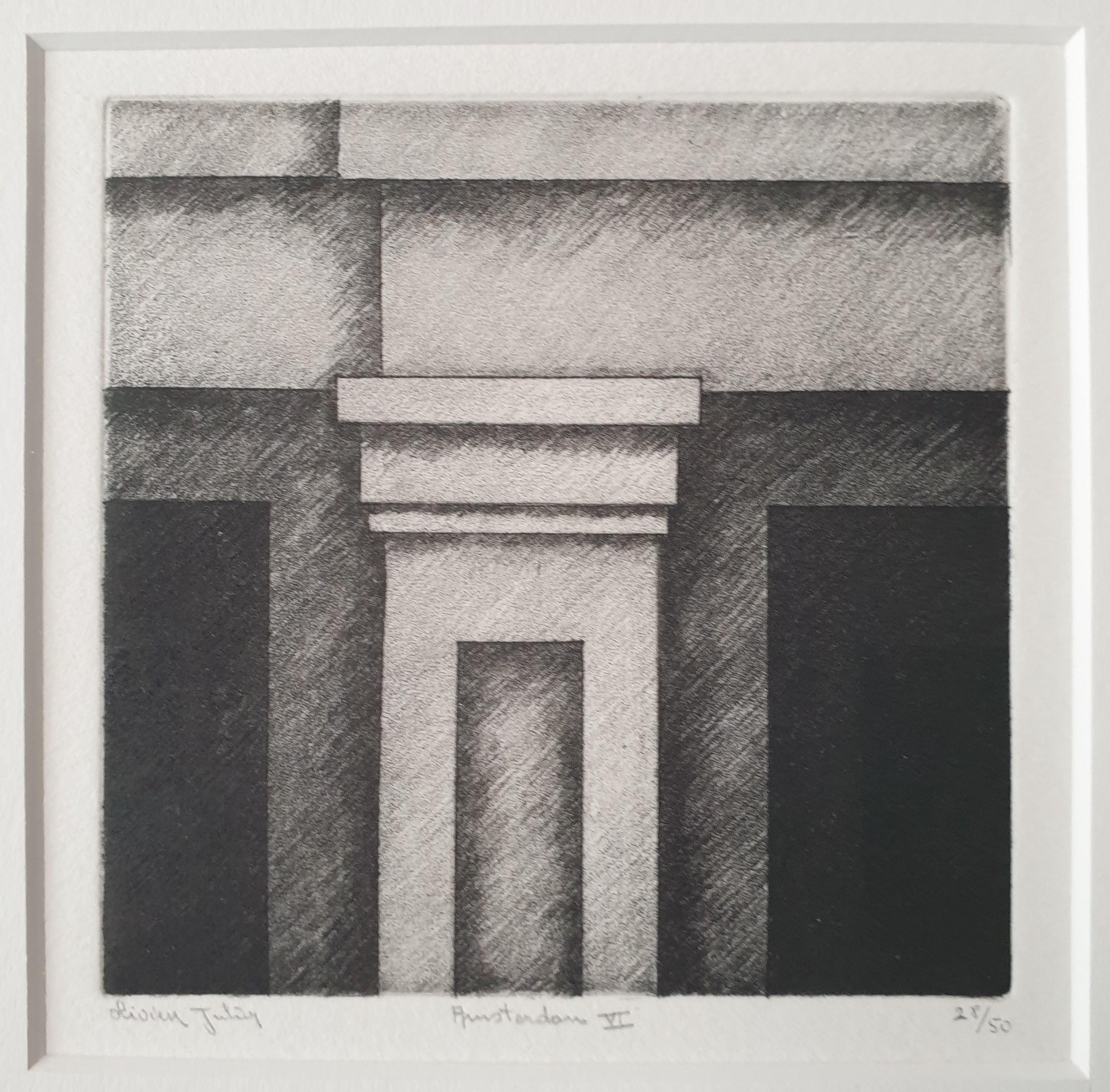 Amsterdam VI ed 28/50- museum glass framed black-white aquatint etch print - Gray Still-Life Print by Olivier Julia