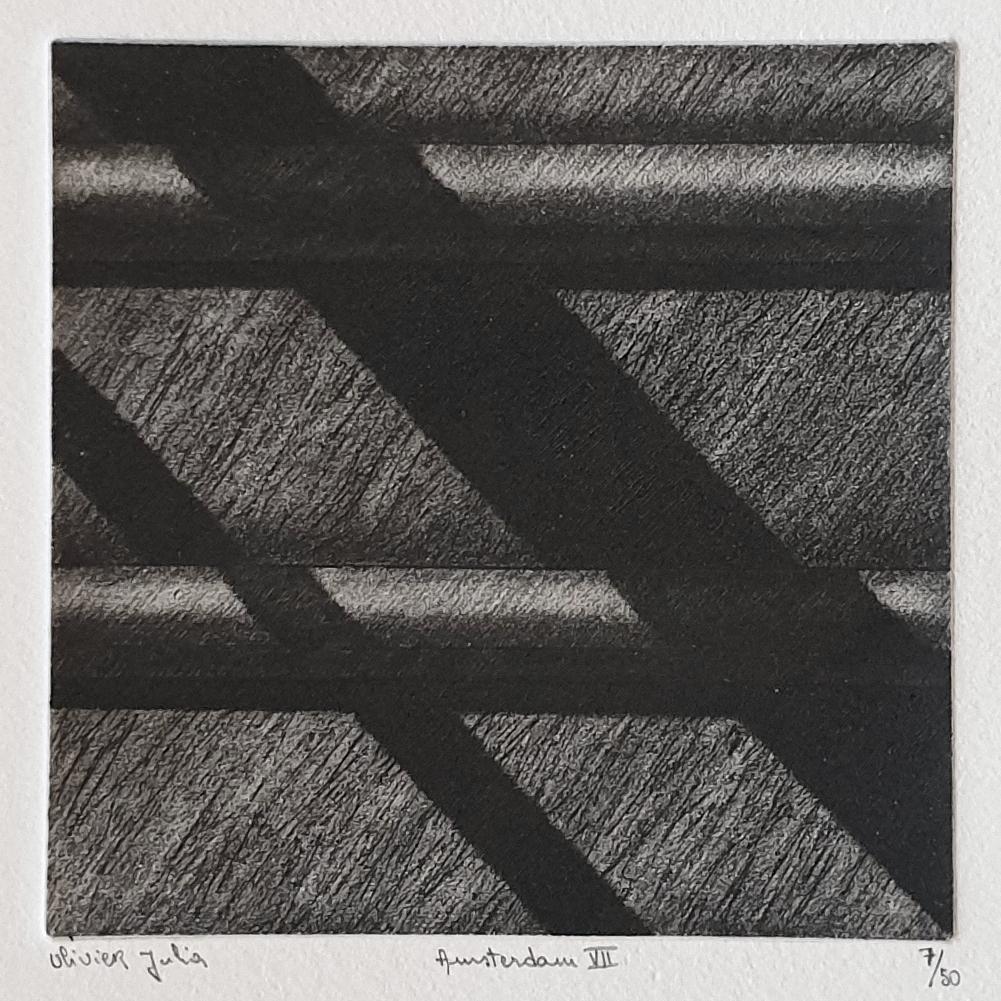 Amsterdam VII ed 28/50 - museum glass framed black-white aquatint etch print - Print by Olivier Julia