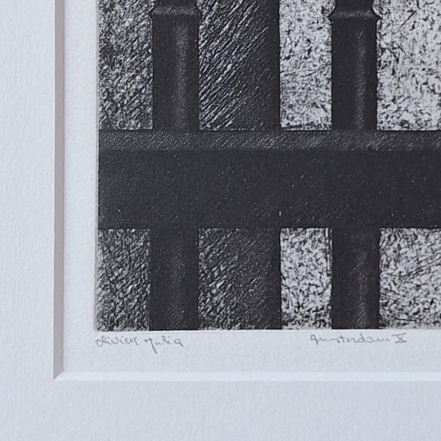 Amsterdam X ed 28/50 black-white canal house facade aquatint etch print - Contemporary Print by Olivier Julia