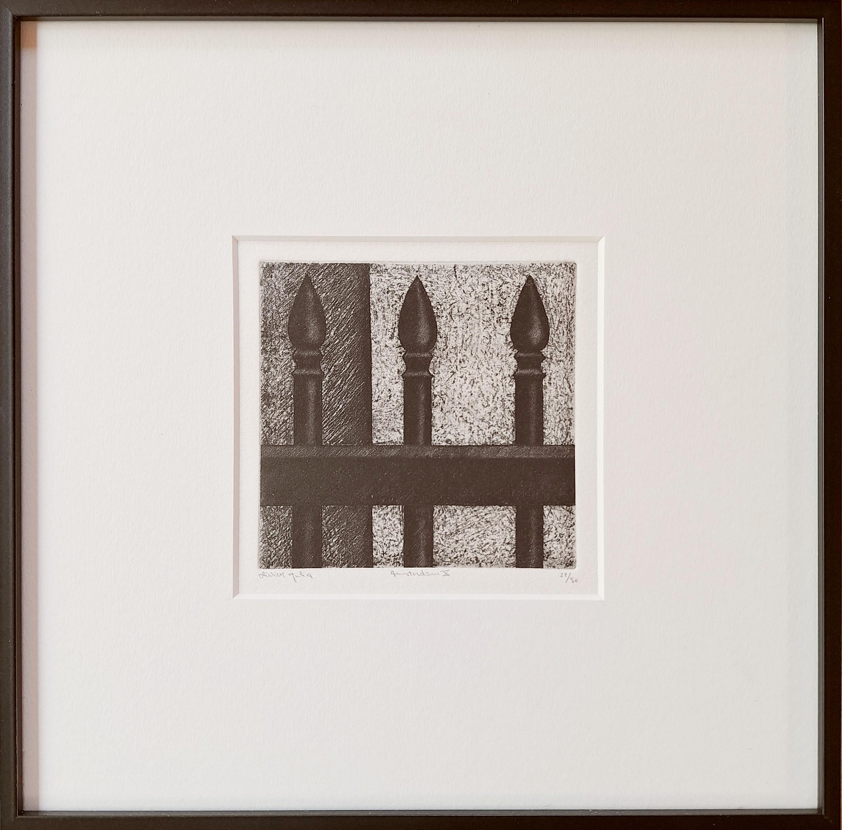 Olivier Julia Abstract Print - Amsterdam X ed 28/50 black-white canal house facade aquatint etch print