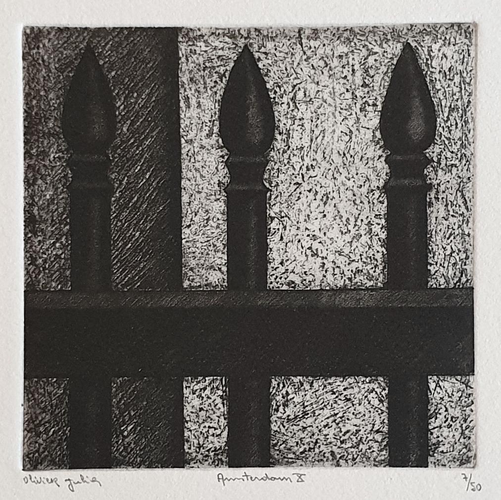 Amsterdam X ed 28/50 - museum glass framed black-white aquatint etch print - Print by Olivier Julia