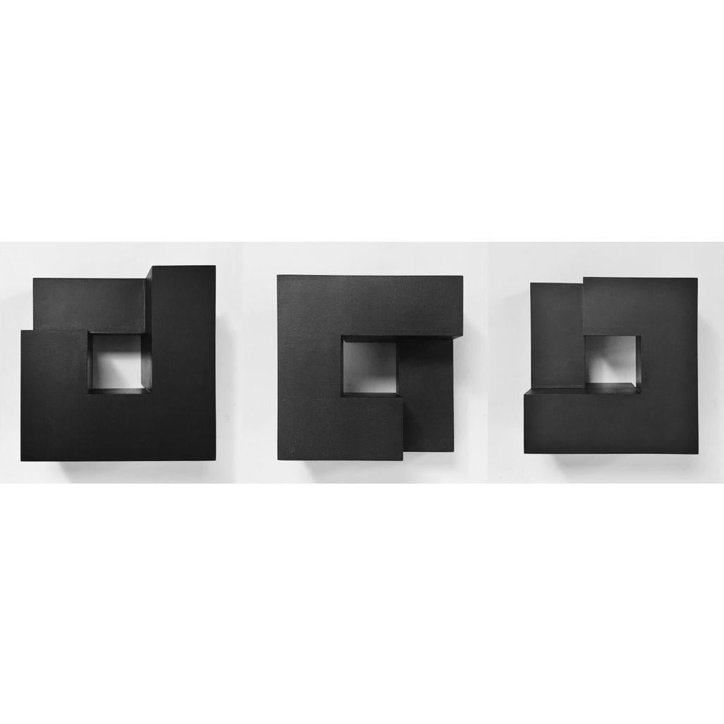 Olivier Julia Abstract Painting - Carré architectural triptych -  set of 3 contemporary modern wall sculptures