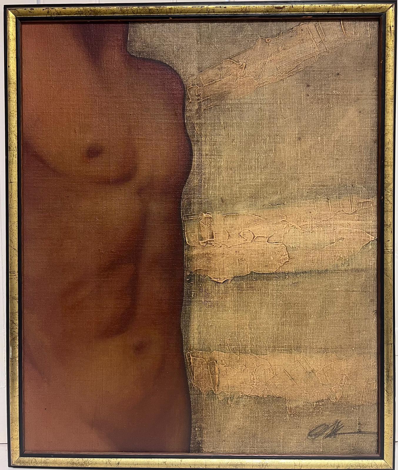 Retrato de perfil de torso desnudo masculino Pintura al óleo original francesa firmada - Painting de Olivier Mattei