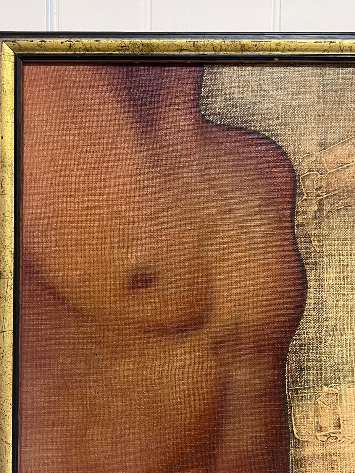 Retrato de perfil de torso desnudo masculino Pintura al óleo original francesa firmada - Painting Moderno de Olivier Mattei